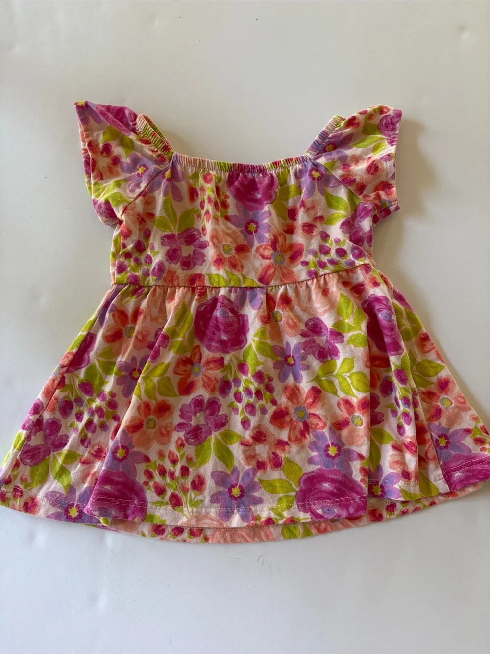 The Children's Place Pink Floral Dress with Green Leaves